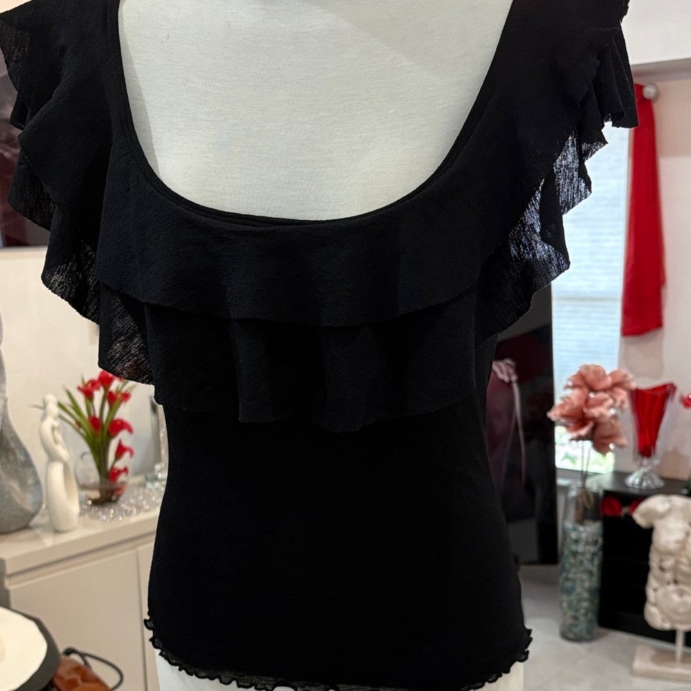 Elegant Black Ruffled Women's Top